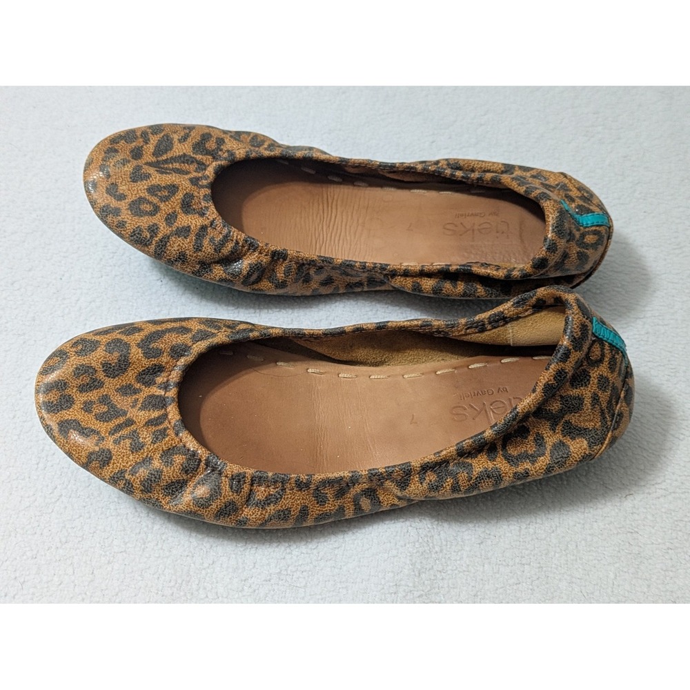 RARE Tieks Leopard Print Leather Ballet Flats Women's 7 Designer Foldable Shoes